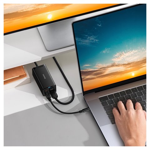 Adaptador de red Baseus GaN5 Pro Desktop, 67 W, Quick Charge, negro, USB tipo A solo para transferencia de datos, con cable USB tipo C - USB tipo C, 4 puertos, 1.5 m, #CCGP110201 Vista previa  1