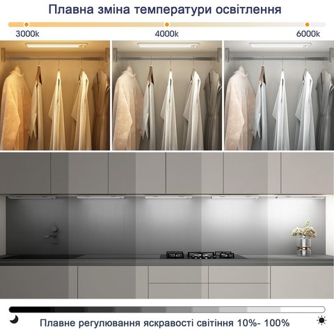 Нічник KH-UC-018B, алюмінієвий, з пультом, з датчиком руху, з акумулятором, з кабелем, 80 см, 4 Вт, чорний Прев'ю 1