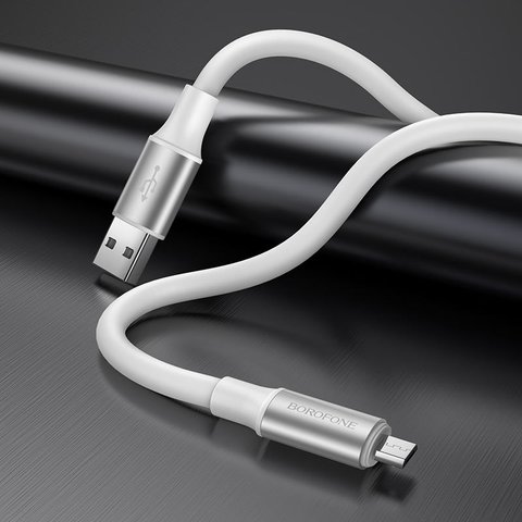 USB кабель Borofone BX82, USB тип-A, micro-USB тип-B, 100 см, 2,4 А, белый, силиконовый, #6974443386202 Превью 2